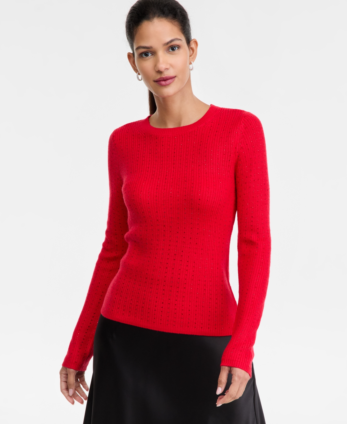 I.n.c. International Concepts Women's Rhinestone Rib Sweater, Macy's Exclusive - Real Red