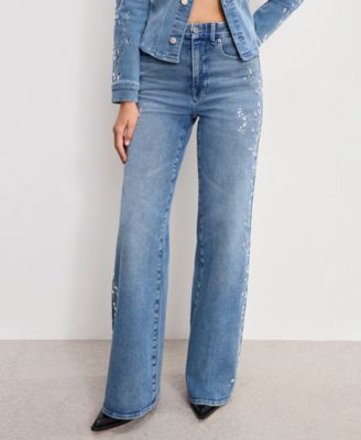 Women's Dolly Joleans Crystal Wide Leg Jeans, Regular & Plus Size