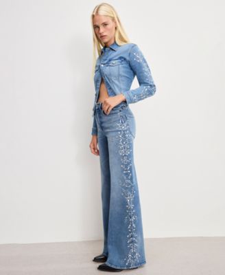 Good American - Women's Dolly Joleans Crystal Wide Leg Jeans, Regular & Plus Size