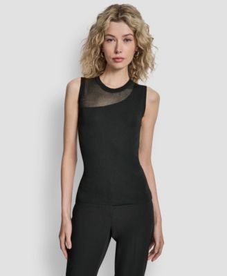 DKNY - Women's Asymmetric Sheer Panel Sleeveless Sweater
