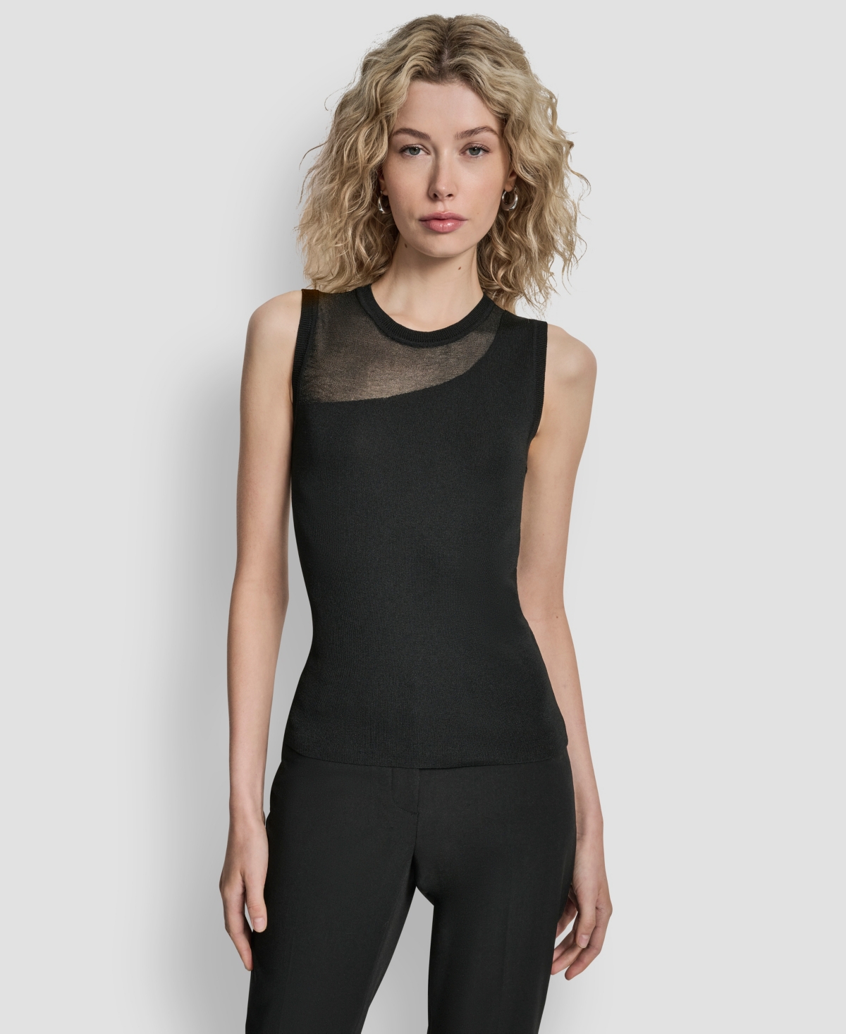 Dkny Women's Asymmetric Sheer Panel Sleeveless Sweater