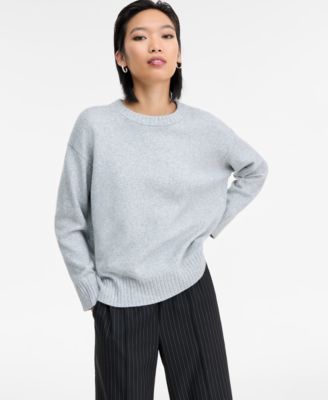 I.N.C. International Concepts - Women's Ribbed-Trim Crewneck Pullover Sweater