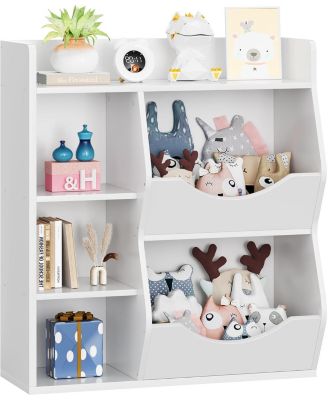 17" White Wood Multi-Tier Bookshelf Toy & Book Storage Kids Room Organizer Shelf for Boys & Girls