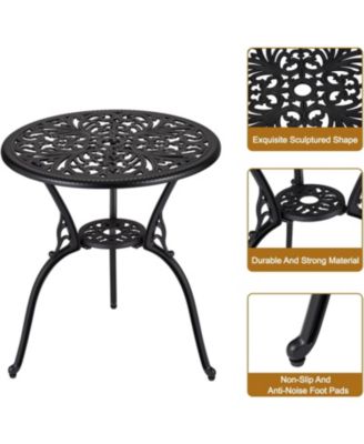 Patio Bistro Sets 3 Piece Outdoor Cast Aluminum Patio Bistro Set, Patio Table and Chairs Set of 2 with Umbrella Hole for Yard, Garden, Balcony, Poolside, Black