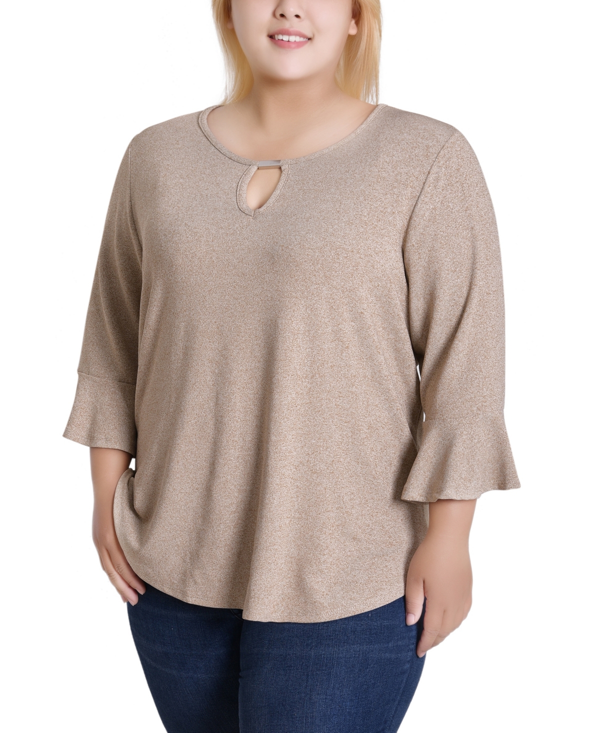 Ny Collection Plus Size 3/4 Bell Sleeve Top In Gray