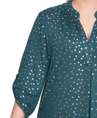 Plus Size Long Roll Tab Sleeve Tunic Top