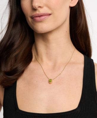 Gold-Tone Oval Stone Pendant Necklace