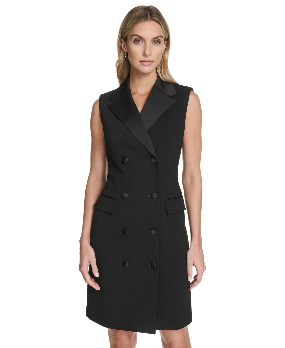 Calvin Klein Women's Sleeveless Blazer Short Sheath Jacket In Black