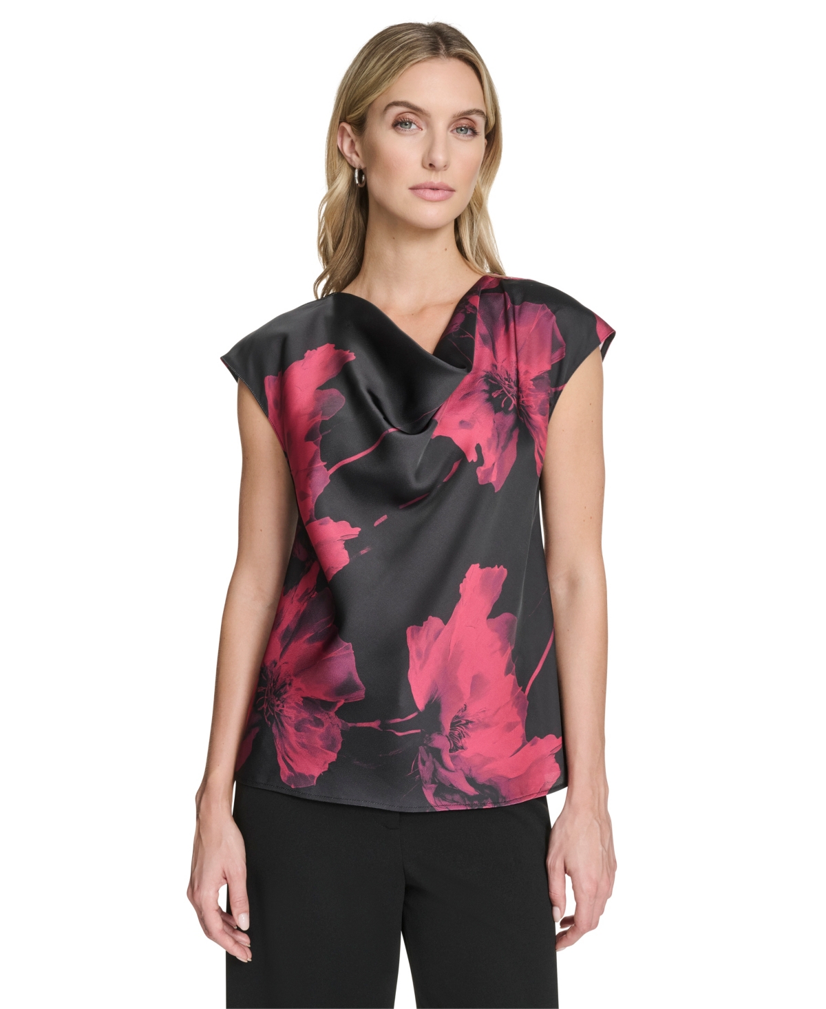 Calvin Klein Women's Cowl Neck Blouse In Black