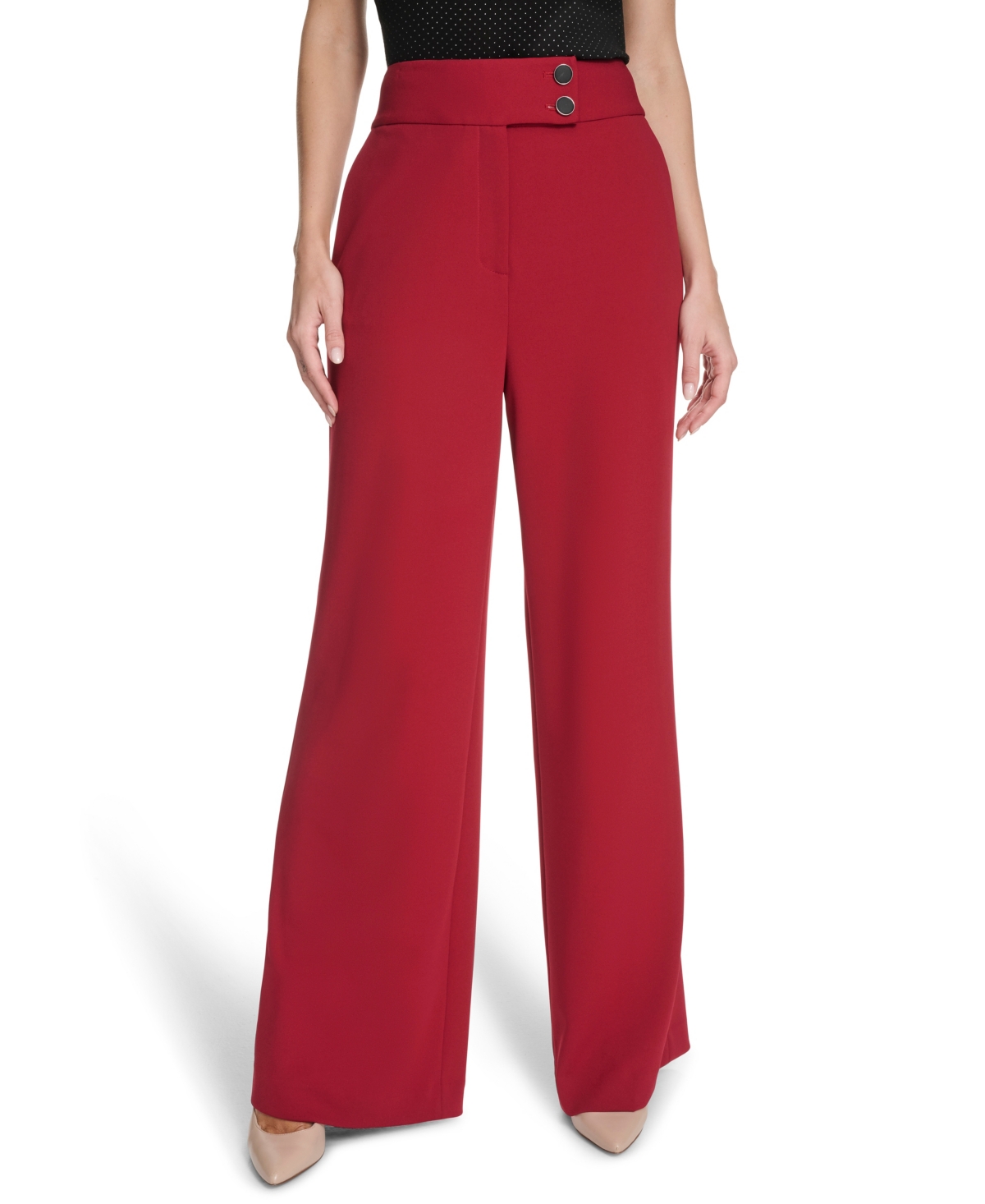 Calvin Klein Women's Mid-rise Wide-leg Pants In Red