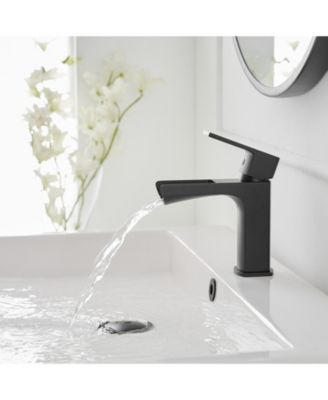 Drip-Free Waterfall Low-Arc Single Handle Modern Bathroom Sink Faucet with Drain Assembly