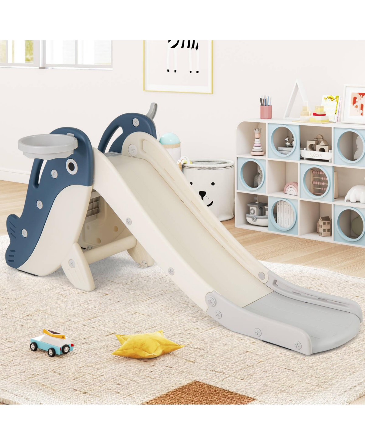 4-in-1 Toddler Slide Playground with Basketball Hoop Ball Ring Toss Climbing