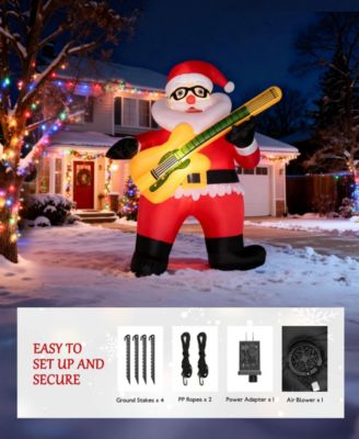 6FT Inflatable Santa Claus with Guitar and LED Lights, Outdoor Christmas Decoration