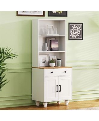Farmhouse Storage Cabinet with Adjustable Shelves and Drawer for Kitchen or Living Room