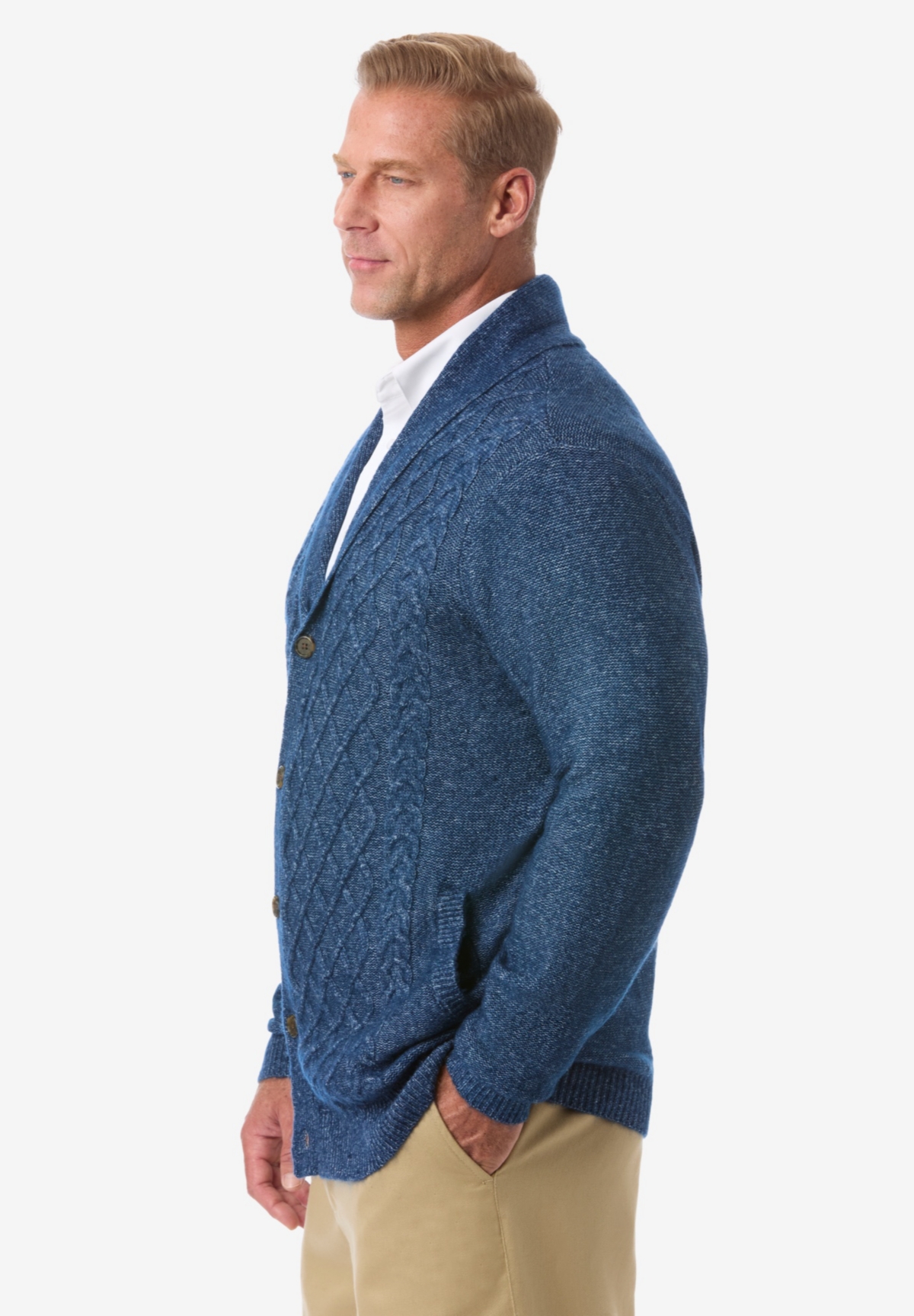 KingSize Big & Tall Soft Cable Knit Shawl Collar Cardigan