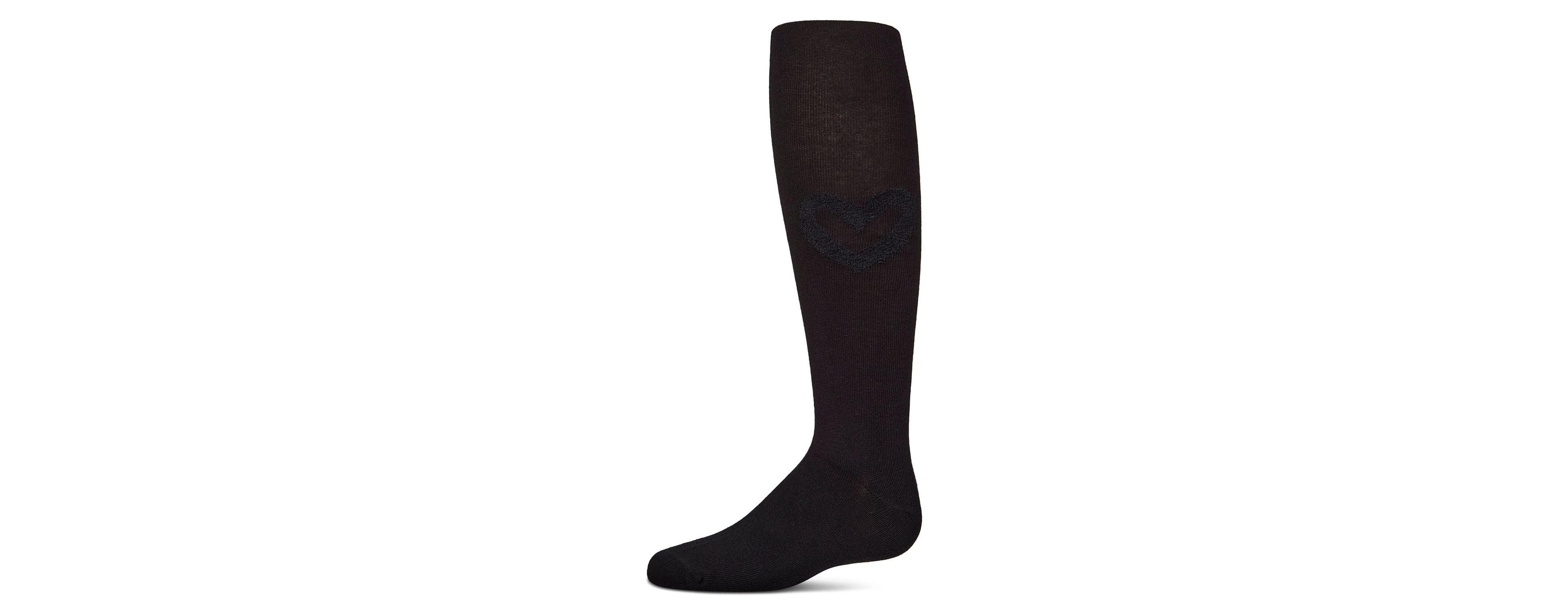 MeMoi Big Girls Ribbed Cotton Rich Terry Heart Trimmed Sweater Tights