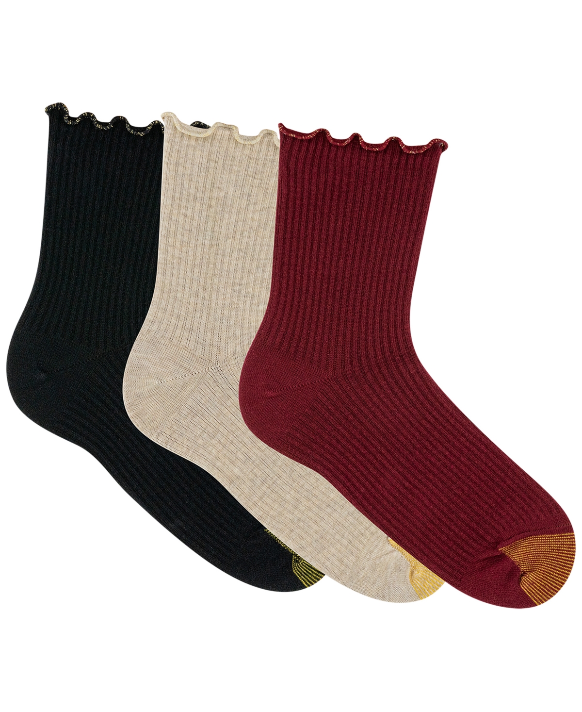 Gold Toe Women's 3-pack Sparkle Lettuce Edge Midi Crew Socks