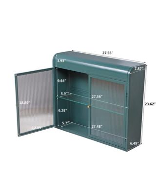 2-Door Wall-Mounted Metal Cabinet Tempered Glass Shelves