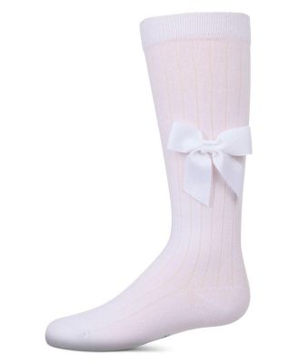 Big Girls Ribbed Stretch Cotton Bow Trim Knee Sock