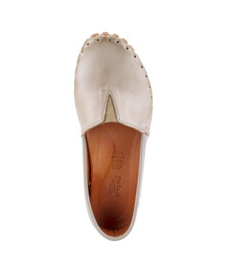 Kathaleta Leather Slip-On Comfort Flats with V-Elastic Notch, Arch Support & Removable Insole