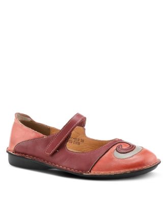 COSMIC Leather Mary Jane Flats with Hook-and-Loop Strap and Contrast Stitching