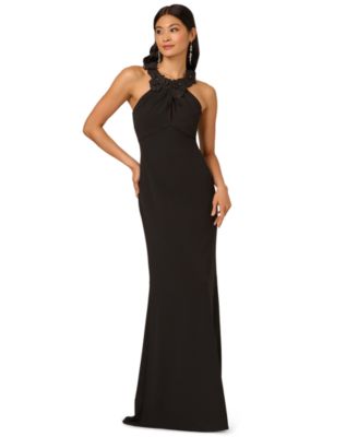 Adrianna Papell - Petite Embellished Rosette Halter Gown
