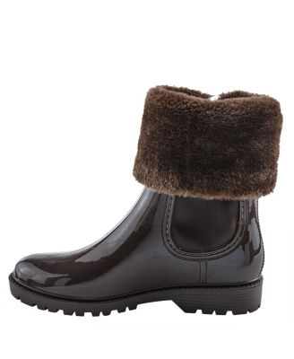 Wellies Faux Fur Trim Waterproof Rain Boot with Zipper and Padded Insole