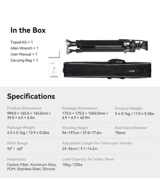 FreeBlazer AD-100 3-Section Heavy-Duty Carbon Fiber Tripod with Video Head