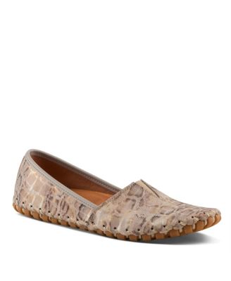 Kathaleta-Spice Metallic Croco Slip-On Leather Flats with Removable Insole and Arch Support