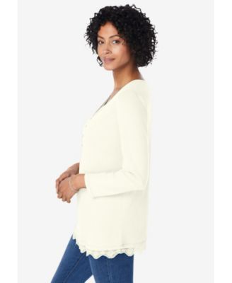 Plus Size Layered-Look Lace Trim Tee