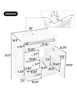 Bathroom Vanity with Sink Soft Closing Door Tip-Out Drawer and Three Drawers