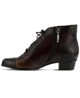 Heroic Colorblock Leather Bootie with Brogue Detailing and Inside Zipper