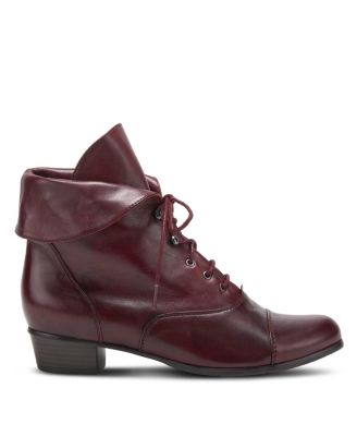 Galil Polished Leather Lace-Up Bootie with Fold-Over Cuff and Stacked Heel
