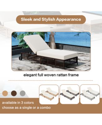 - Set of 2 Adjustable Rattan Pool Lounge Chairs with Wheels - Brown