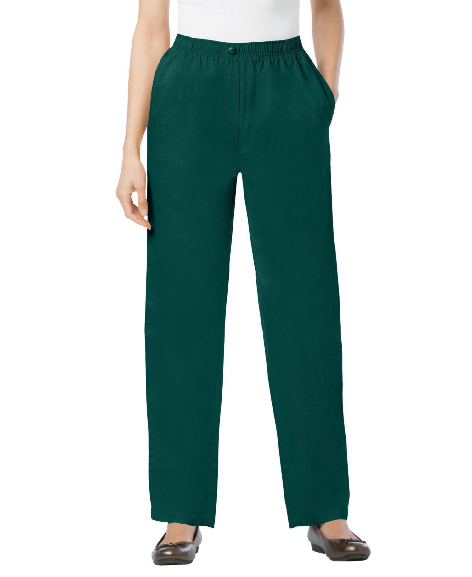 Women's Plus Size Tall Straight-Leg All-Cotton Denim Pull-On 7-Day Elastic-Waist Jeans