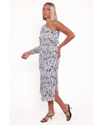 Pontee One Shoulder Pleated Midi Dress - Navy Floral