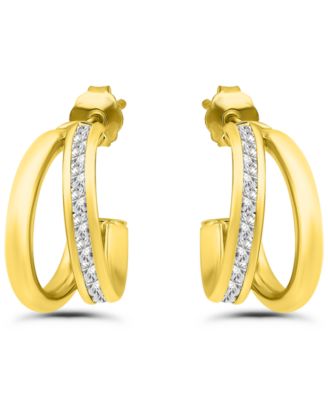 Cubic Zirconia Combo Half Hoop Earrings (1-7/8 ct. t.w.) in 18K Gold Over Sterling Silver, Macy's Exclusive