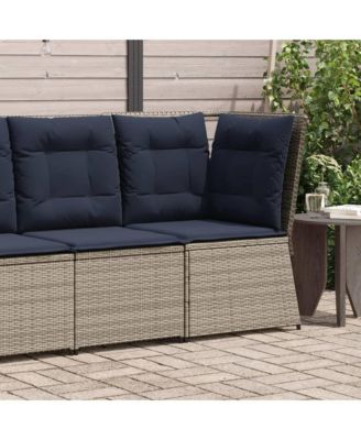 Patio Sofa Gray, Navy Blue PE Rattan, Powder-Coated Steel Medium