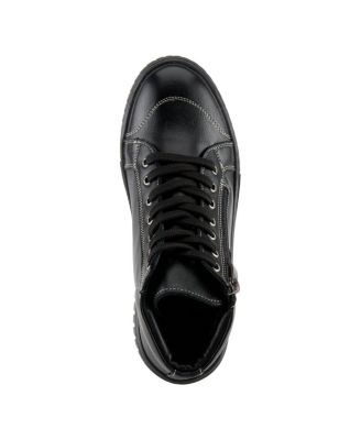LOEVA Leather High-Top Sneaker Boot with Removable Insole and Zipper Access