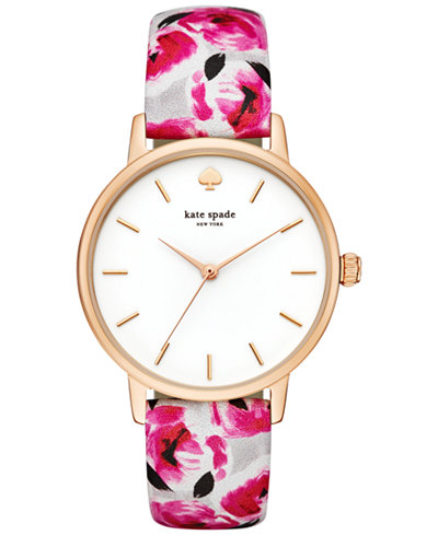 kate spade new york Women's Metro Multicolor Printed Leather Strap Watch 34mm KSW1053