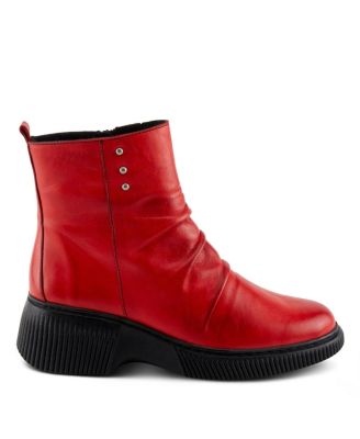 Nayana Leather Bootie with Ruching Detail, Removable Insole, and Lugged Sole