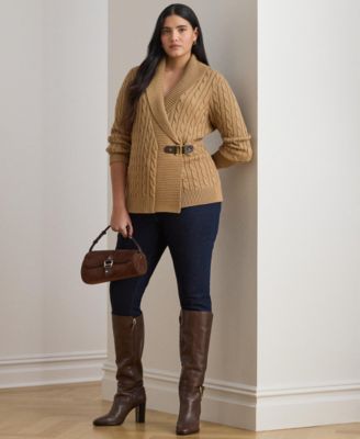 Plus Size Long-Sleeve Buckled Sweater