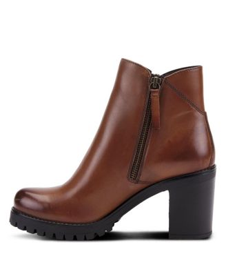 DEALEY Leather Booties with Double Zippers and Lug Platform Sole