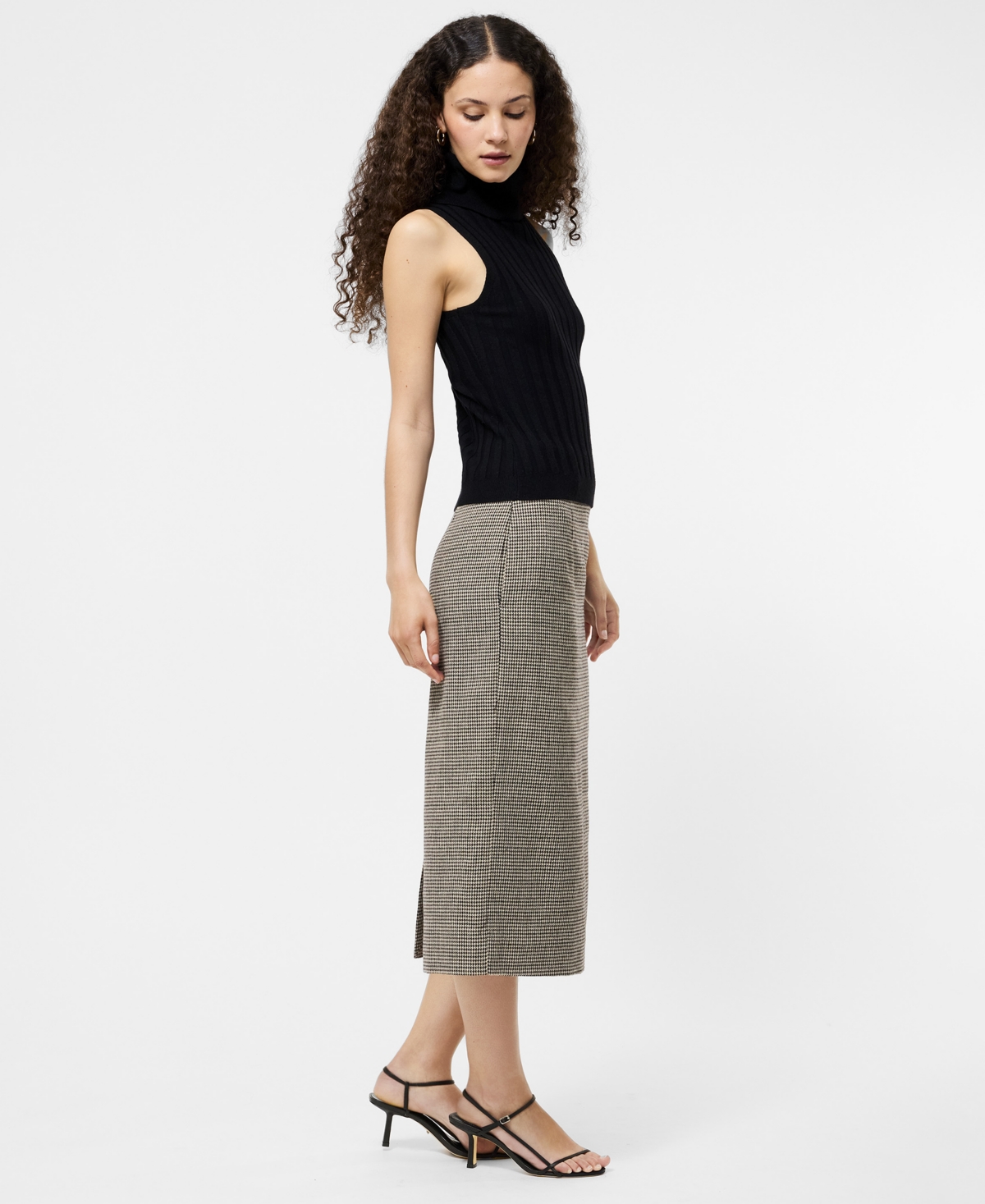 French Connection Padma Fine Knit Turtleneck Tank Top In Black