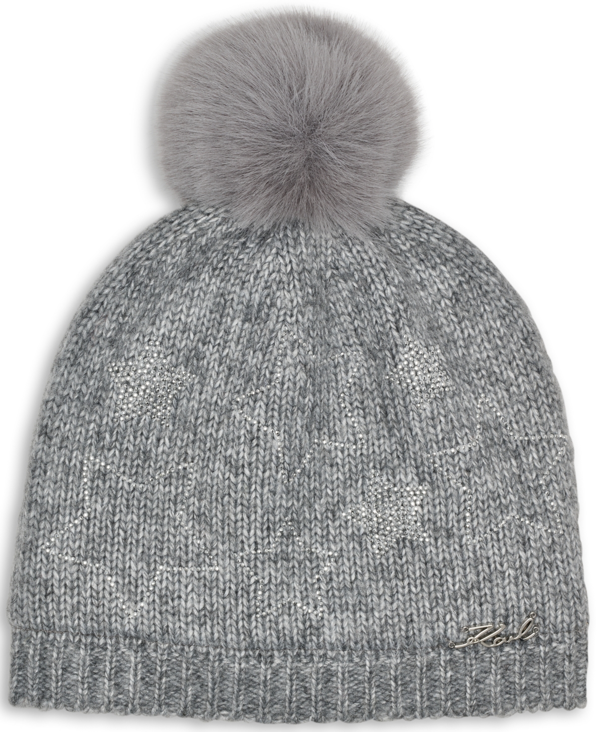 Karl Lagerfeld Women's Studded Star Detail Beanie In Gray