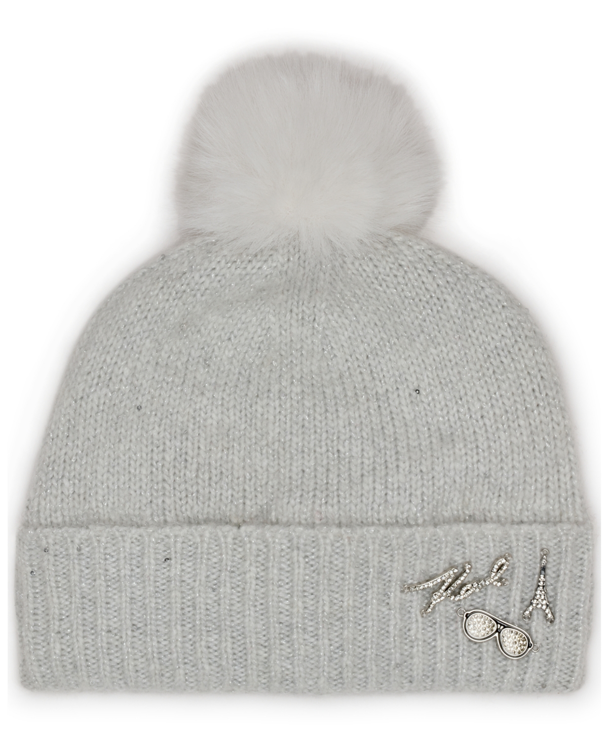 Karl Lagerfeld Women's Pom Pom Detail Beanie In Gray