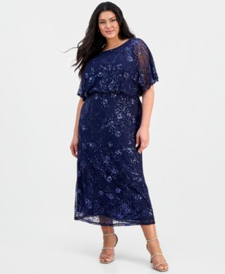 Plus Size Round-Neck Blouson Sequin Dress