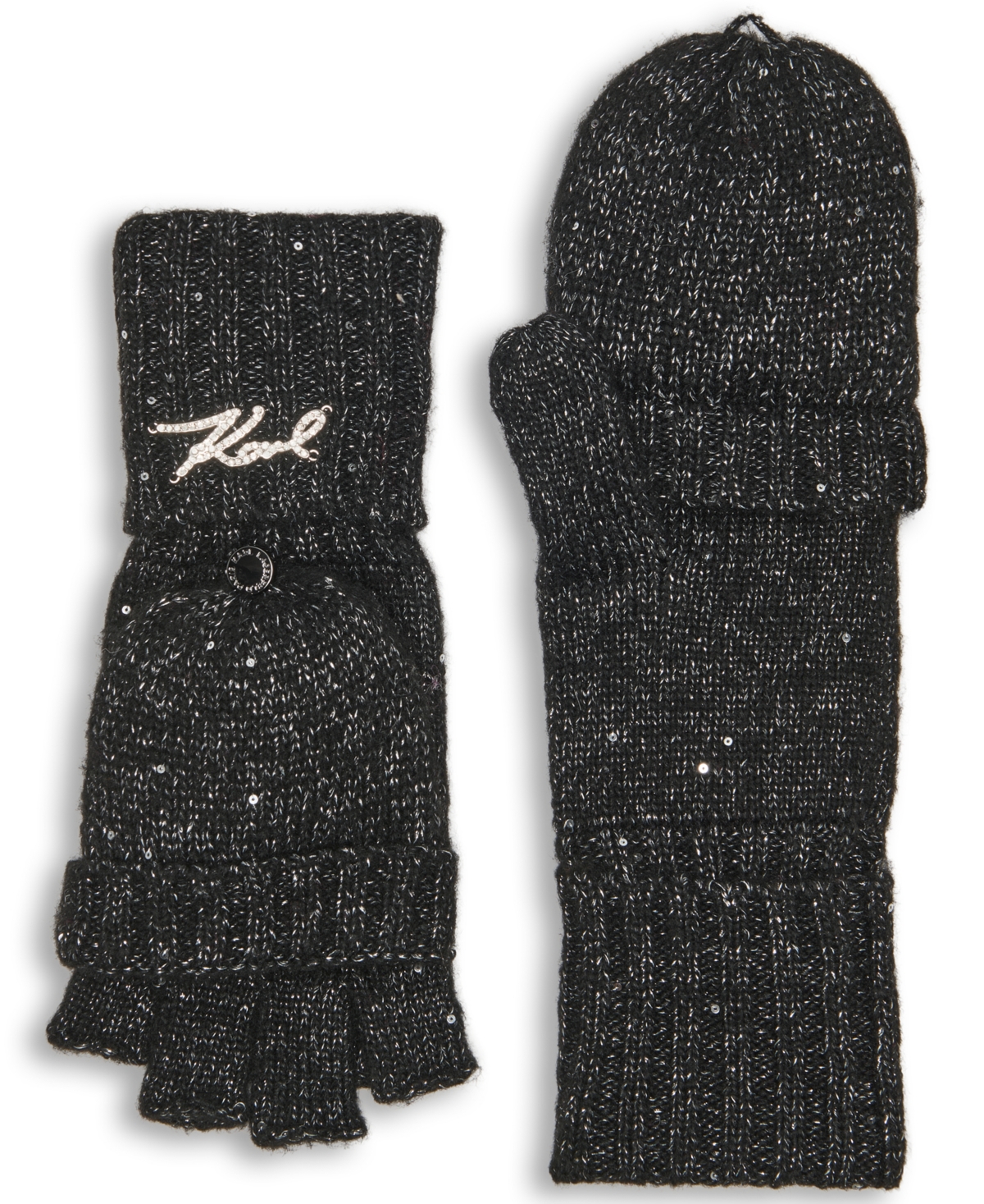 Karl Lagerfeld Women's Sequin Flip Top Gloves In Black
