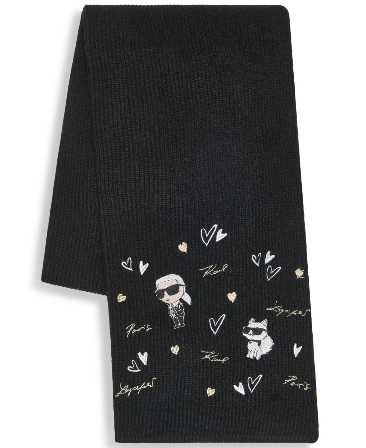 Karl Lagerfeld Women's Embroidered Karl Hearts Scarf In Black