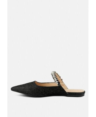GEODE Pearl Embellished Slip On Mules